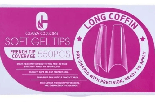 CLARA COLOR TIPS SOFT GEL  COFFIN LONG  550 PCS ROSA 