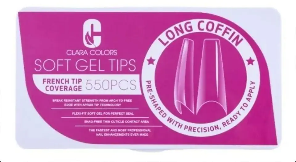 CLARA COLOR TIPS SOFT GEL  COFFIN LONG  550 PCS ROSA  1
