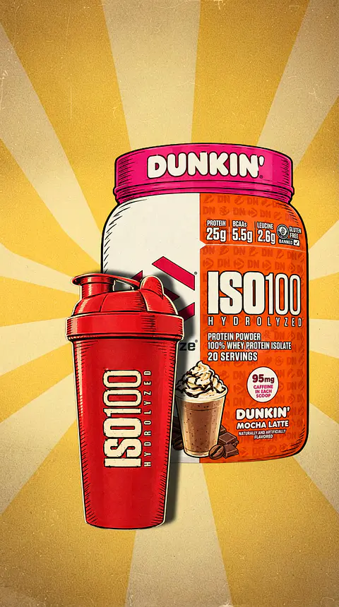 Dymatize ISO 100 hidrolized 1.34 libras Dunkin mocha latte + shaker 700 ml