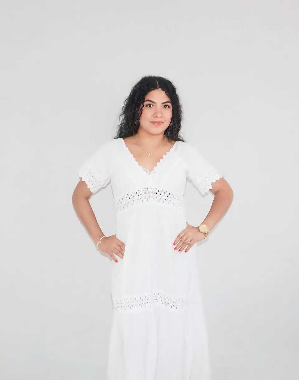 Vestido manga corta cuello V encaje  2