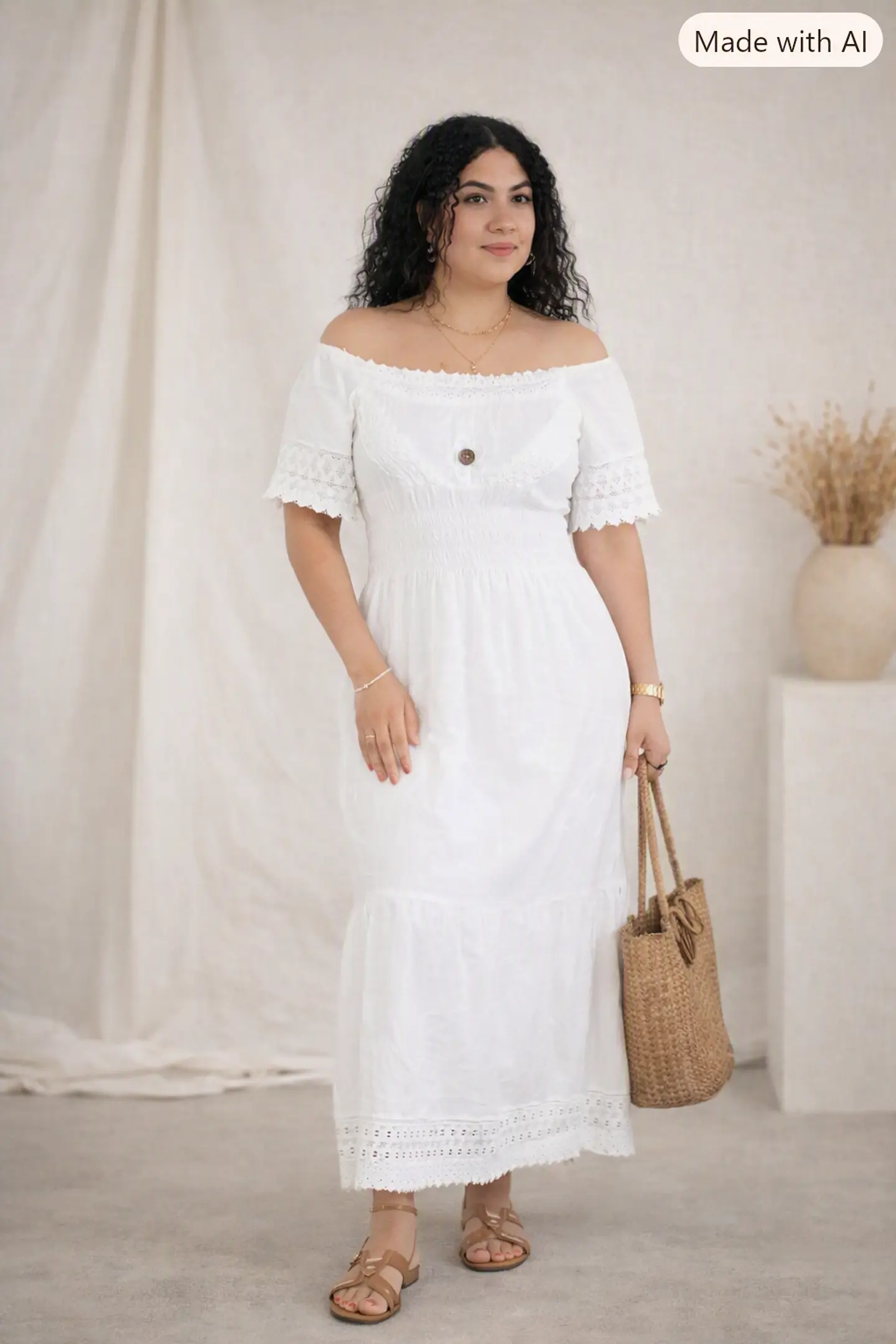 Vestido hombros descubiertos botón 1