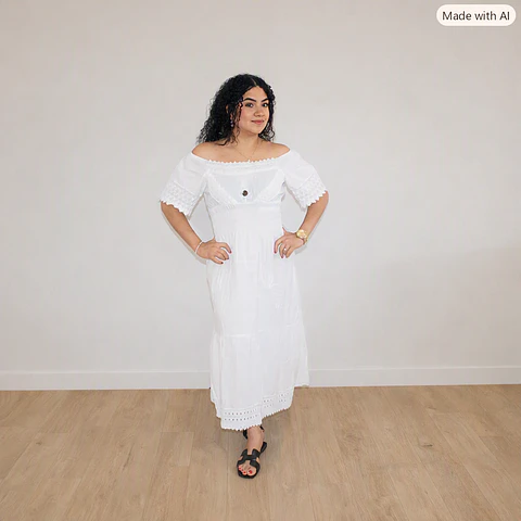 Vestido hombros descubiertos botón
