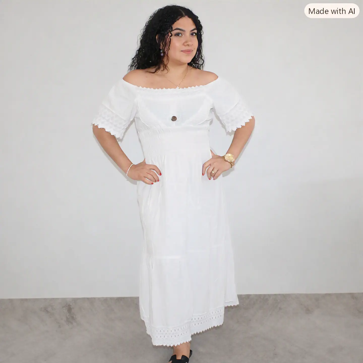 Vestido hombros descubiertos botón 4
