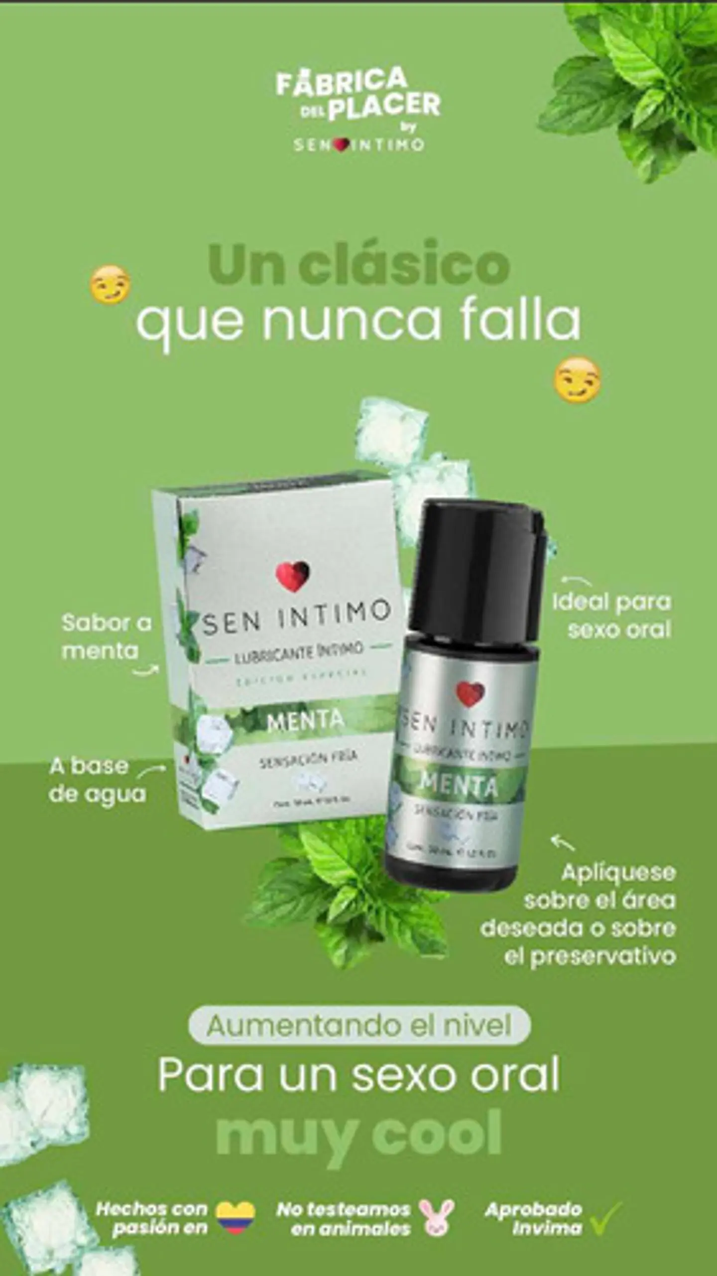 Lubricante Intimo Sabor Menta Sensación Fria Sen Intimo 30 Ml Menta Helada 5