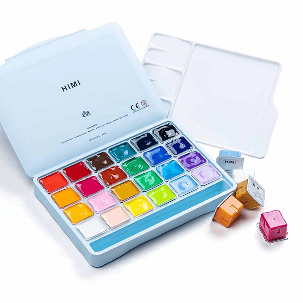 HIMI SET GOUACHE 24 COLORES / 30GR (NO INCLUYE PINCEL) ESTUCHE CELESTE 1