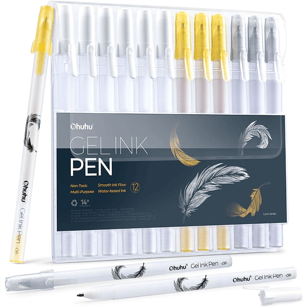 OHUHU GOLD SILVER WHITE GEL PENS: 12 PACK  1