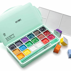 HIMI SET GOUACHE 18 COLORES / 30GR + PINCELES (ESTUCHE VERDE)