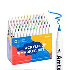ARRTX MARCADORES DE ACRÍLICO 60 COLORES PUNTA PINCEL (50 REGULARES 4 METÁLICOS 6 NEÓN) 1