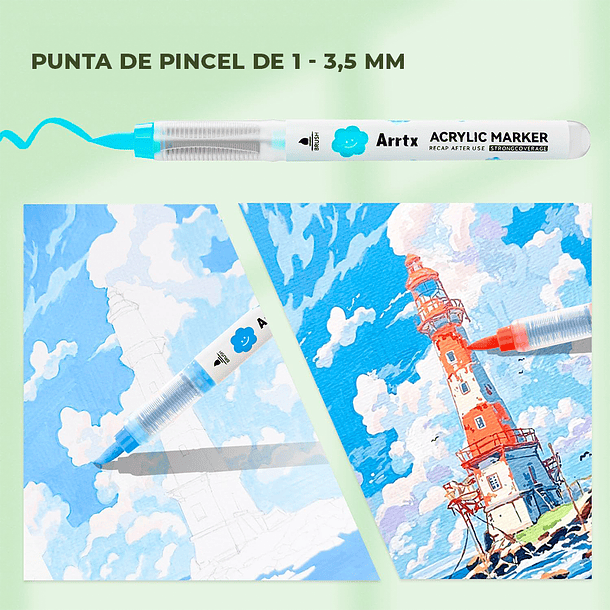 Arrtx Marcadores Acrílicos de 36 Colores (Punta Pincel)  2