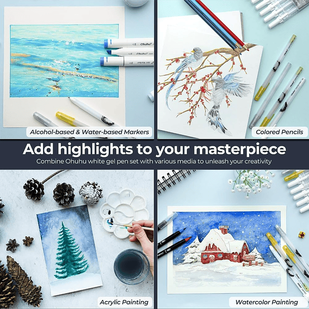 OHUHU GOLD SILVER WHITE GEL PENS 12 PACK 6