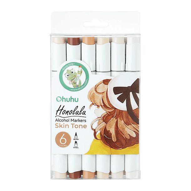 OHUHU HONOLULU MARCADORES BASE ALCOHOL DE DOBLE PUNTA 6 COLORES (PIEL) 1