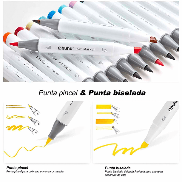 OHUHU 60 MARCADORES DE ALCOHOL + 1 BLENDER PINCEL&BISELADA 4