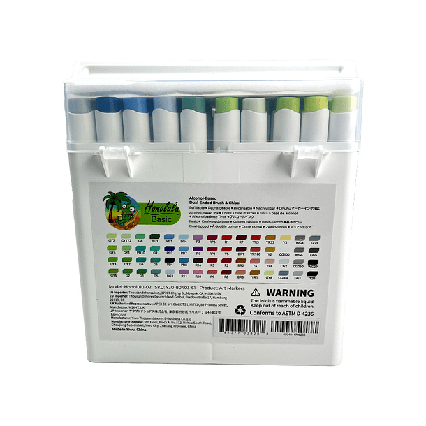 OHUHU 60 MARCADORES DE ALCOHOL + 1 BLENDER PINCEL Y BISELADA (TONOS BASICOS) 6