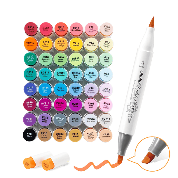 OHUHU 48 MARCADORES ARTÍSTICOS A BASE DE ALCOHOL SERIE HONOLULU S (PINCEL Y BISELADA SUAVE) 5