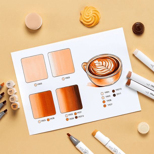 OHUHU 24 MARCADORES ARTÍSTICOS A BASE DE ALCOHOL EN TONOS PIEL SERIE HONOLULU S (PINCEL Y BISELADA SUAVE) 7