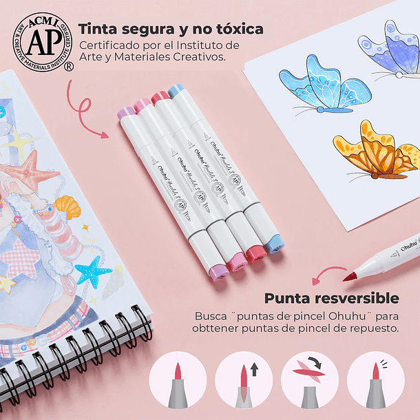OHUHU 60 MARCADORES ARTÍSTICOS A BASE DE ALCOHOL SERIE HONOLULU S (PINCEL Y BISELADA SUAVE) 9