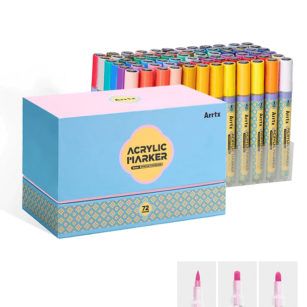 ARRTX MARCADORES ACRÍLICOS DE 72 COLORES (PUNTA REDONDA) 1