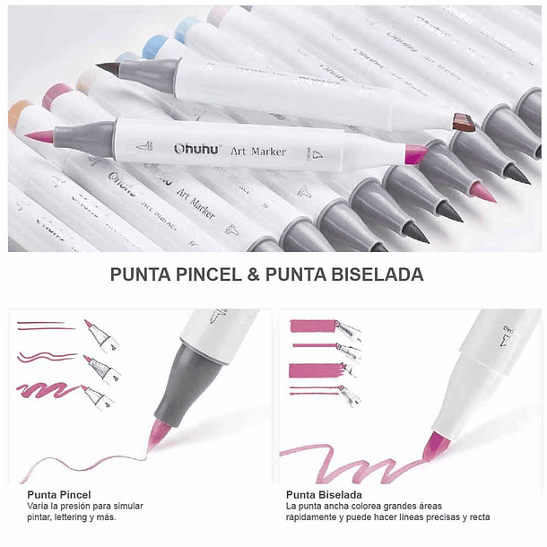 OHUHU 48 MARCADORES DE ALCOHOL PASTEL + 1 BLENDER PINCEL Y BISELADA 3