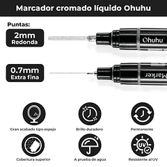 MARCADOR PERMANENTE CROMADO PLATEADO OHUHU DOBLE PUNTA