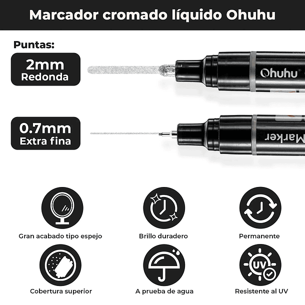 MARCADOR PERMANENTE CROMADO PLATEADO OHUHU DOBLE PUNTA 2