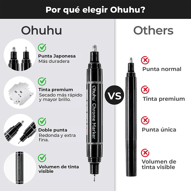 MARCADOR PERMANENTE CROMADO PLATEADO OHUHU DOBLE PUNTA 8