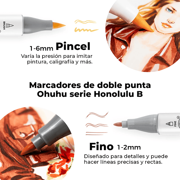 OHUHU 36 MARCADORES BASE ALCOHOL TONOS PIEL PINCEL & FINA 5