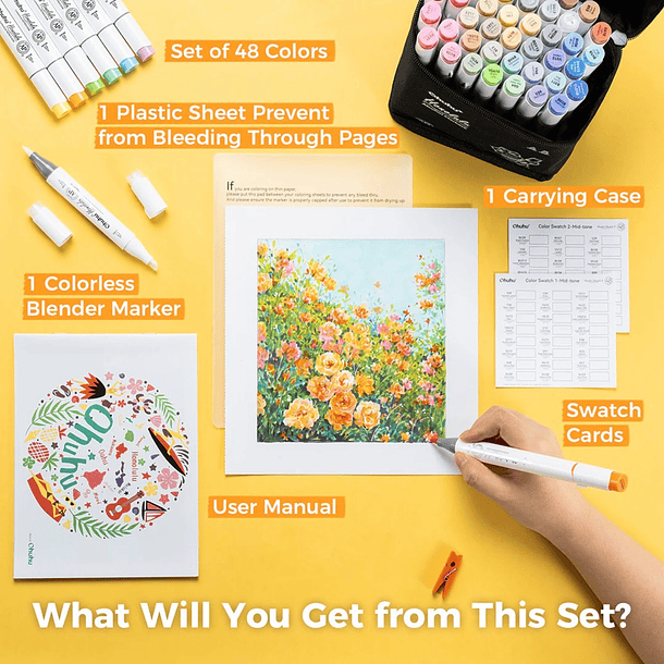 OHUHU 48 MARCADORES DE ALCOHOL TONOS MEDIOS + 1 BLENDER PINCEL Y BISELADA 7