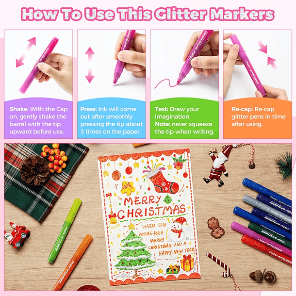 OHUHU MARCADORES GLITTER METÁLICOS CON PURPURINA PUNTA PINCEL 3MM 6