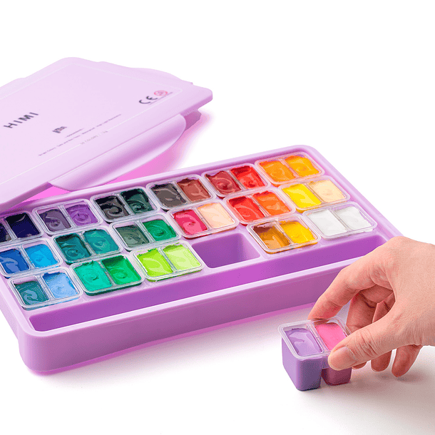 HIMI SET GOUACHE 36 COLORES TWIN CUP 12G + 3 PINCELES MORADO 4
