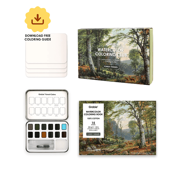 GRABIE CLUB BOX CAJA PARA COLOREAR CON ACUARELA DE TEMÁTICA BOSQUE  1