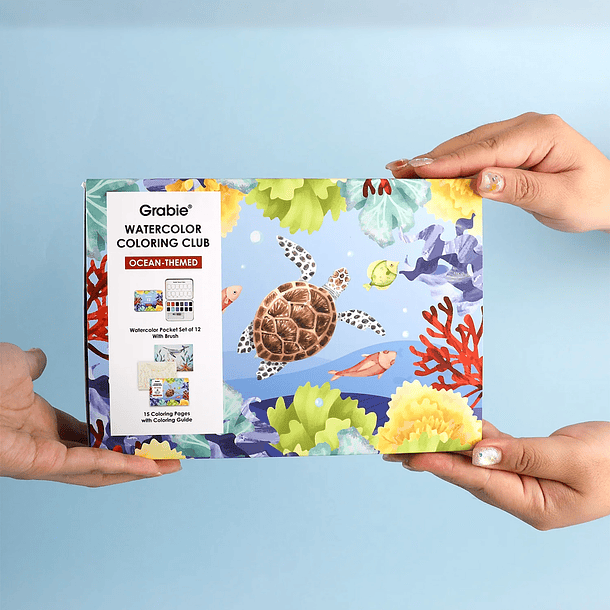 GRABIE CLUB BOX CAJA PARA COLOREAR CON ACUARELA DE TEMÁTICA OCÉANO  6
