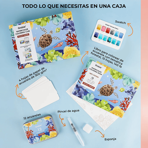 GRABIE CLUB BOX CAJA PARA COLOREAR CON ACUARELA DE TEMÁTICA OCÉANO  10