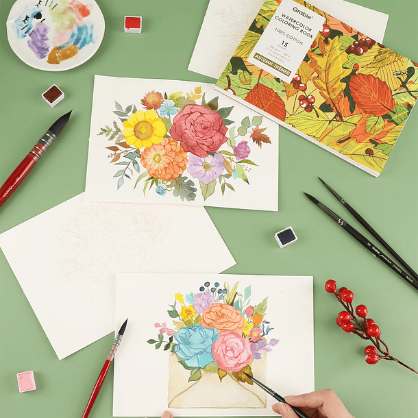 GRABIE CLUB BOX CAJA PARA COLOREAR CON ACUARELA DE TEMÁTICA OTOÑO  6