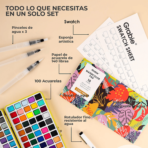 SET DE ACUARELAS PREMIUM TODO EN UNO DE 100 COLORES  7