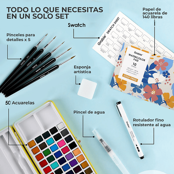 SET DE ACUARELAS PREMIUM TODO EN UNO DE 50 COLORES  5