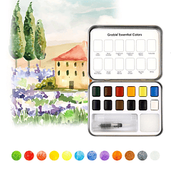 SET DE ACUARELA DE BOLSILLO DE 12 COLORES CON PINCEL ESSENTIAL COLORS 