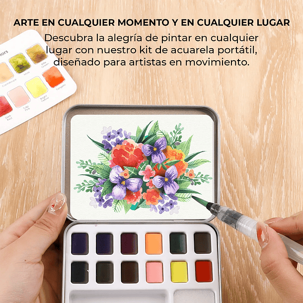 SET DE ACUARELA DE BOLSILLO DE 12 COLORES CON PINCEL COLORES FLORALES  5