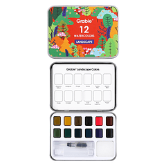 SET DE ACUARELA DE BOLSILLO DE 12 COLORES CON PINCEL COLORES DE PAISAJE 