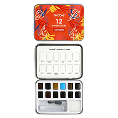 SET DE ACUARELA DE BOLSILLO DE 12 COLORES CON PINCEL COLORES OTOÑALES 