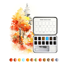 SET DE ACUARELA DE BOLSILLO DE 12 COLORES CON PINCEL COLORES OTOÑALES 