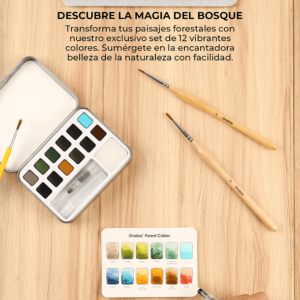 SET DE ACUARELA DE BOLSILLO DE 12 COLORES CON PINCEL COLORES DEL BOSQUE  5