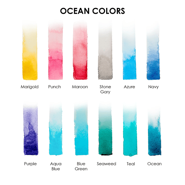 SET DE ACUARELA DE BOLSILLO DE 12 COLORES CON PINCEL COLORES DEL OCÉANO  3