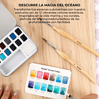 SET DE ACUARELA DE BOLSILLO DE 12 COLORES CON PINCEL COLORES DEL OCÉANO  6