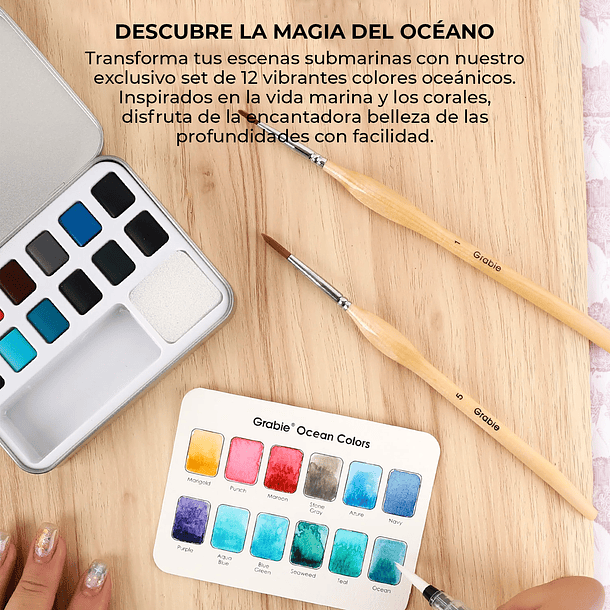 SET DE ACUARELA DE BOLSILLO DE 12 COLORES CON PINCEL COLORES DEL OCÉANO  6