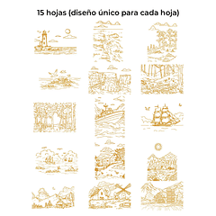 LIBRO PARA COLOREAR DE ACUARELA CON TEMÁTICA DE PAISAJES (15 HOJAS 300 GSM) 