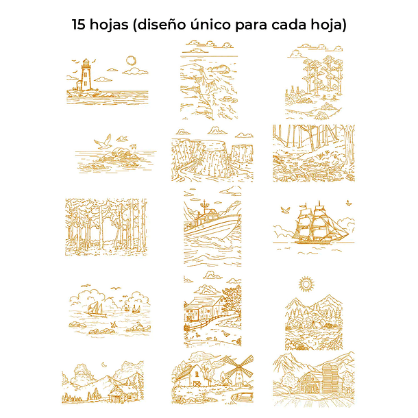 LIBRO PARA COLOREAR DE ACUARELA CON TEMÁTICA DE PAISAJES (15 HOJAS 300 GSM)  2