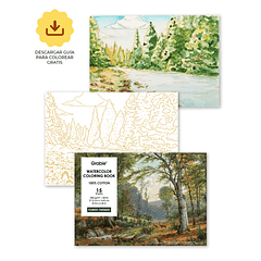 LIBRO PARA COLOREAR DE ACUARELA CON TEMÁTICA BOSQUE (15 HOJAS 300 GSM) 