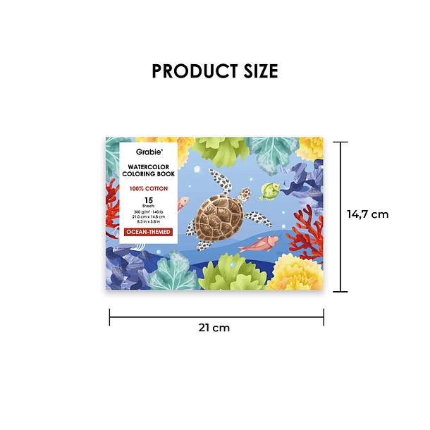 LIBRO PARA COLOREAR DE ACUARELA CON TEMÁTICA OCEÁNICA (15 HOJAS 300 GSM)  3