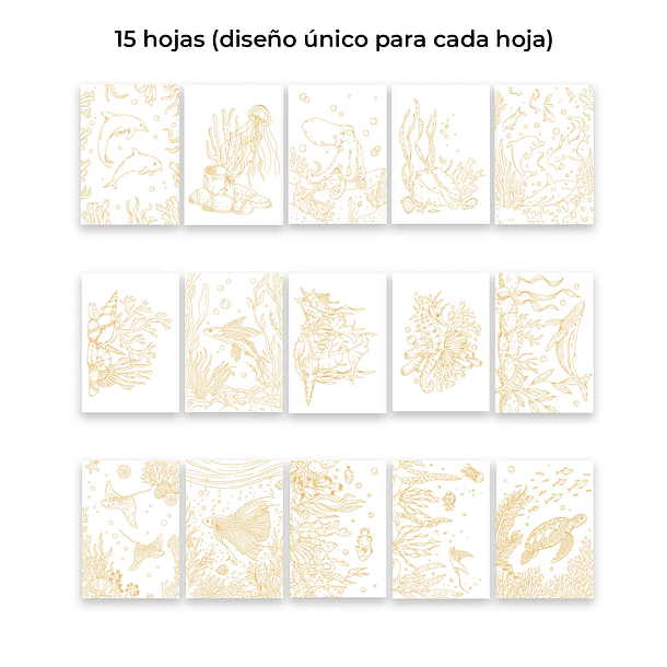 LIBRO PARA COLOREAR DE ACUARELA CON TEMÁTICA OCEÁNICA (15 HOJAS 300 GSM)  2
