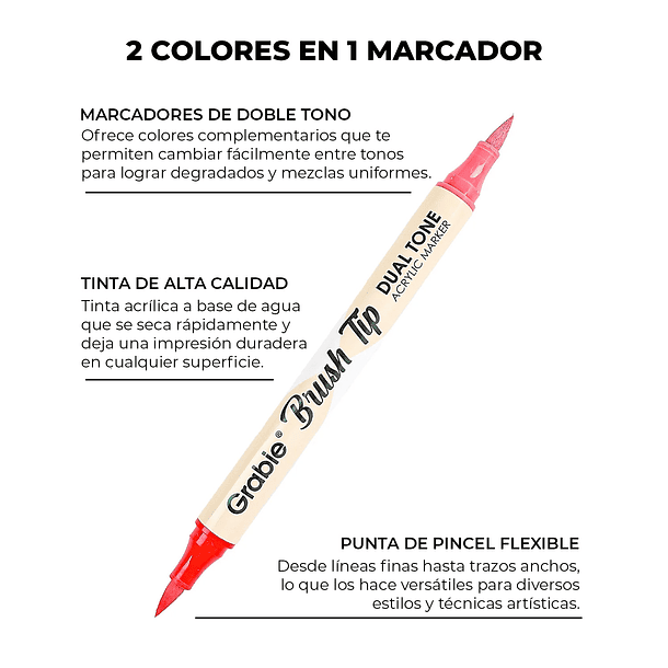JUEGO DE 36 MARCADORES ACRÍLICOS CON PUNTA PINCEL DOBLE TONO (72 COLORES)  3